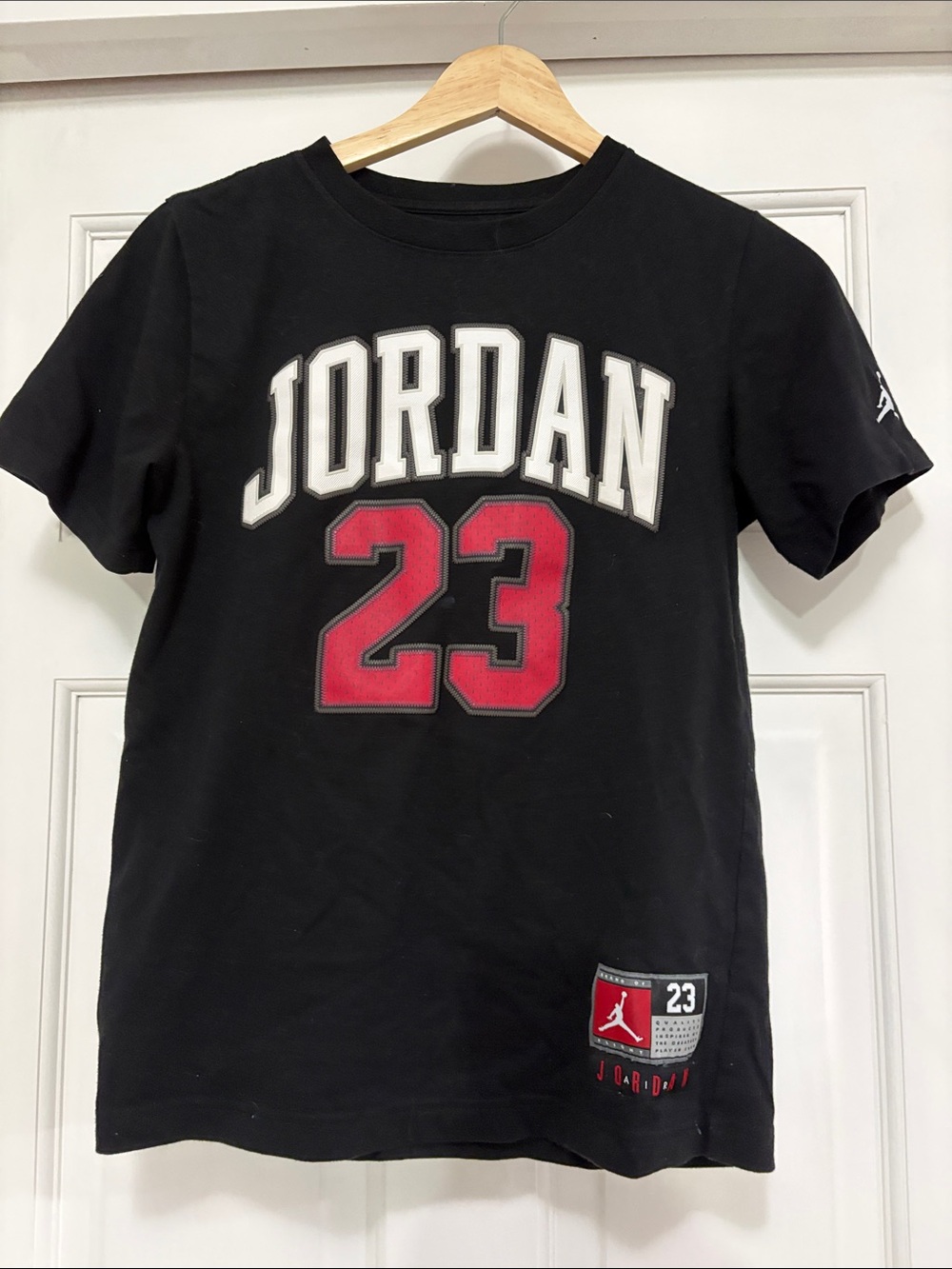Jordan Black Tee with White Logo and Red '23